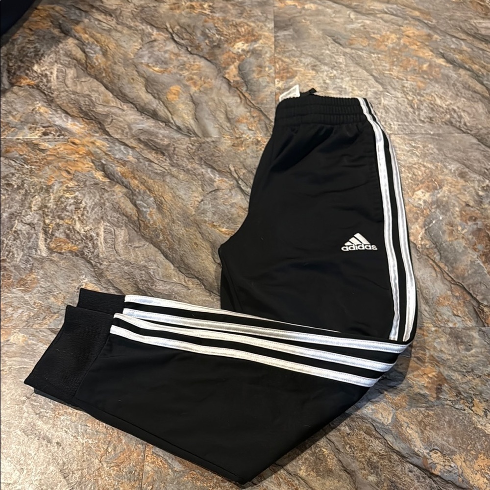 Adidas Kids Black Joggers with White Stripes